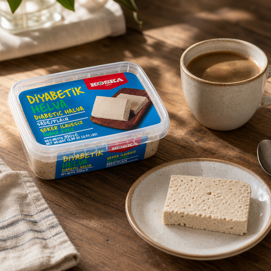 Helva Diyabetik KOSKA 350g - café et tranche en situation