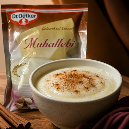 Texture crémeuse du dessert Muhallebi Dr. Oetker, spécialité turque