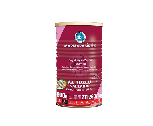 Olives noires L à teneur réduite en sel avec noyaux 800 g MARMARABIRLIK