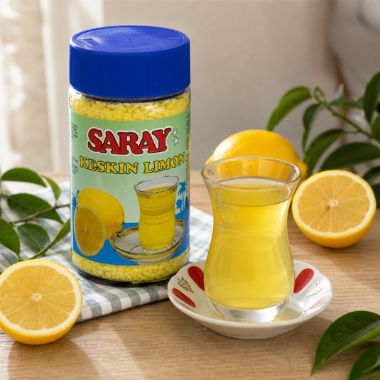 Thé instantané au citron SARAY Keskin Limon 200g - citrons frais en situation